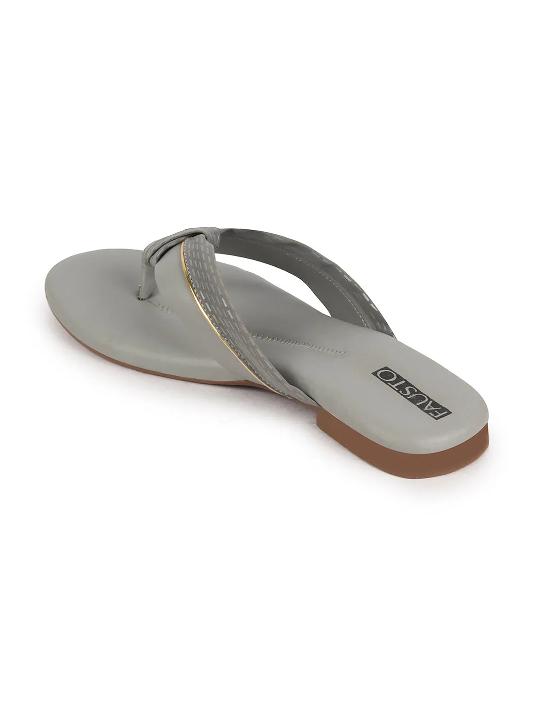 Women Grey T-Strap Thong Slip On Flats Slippers