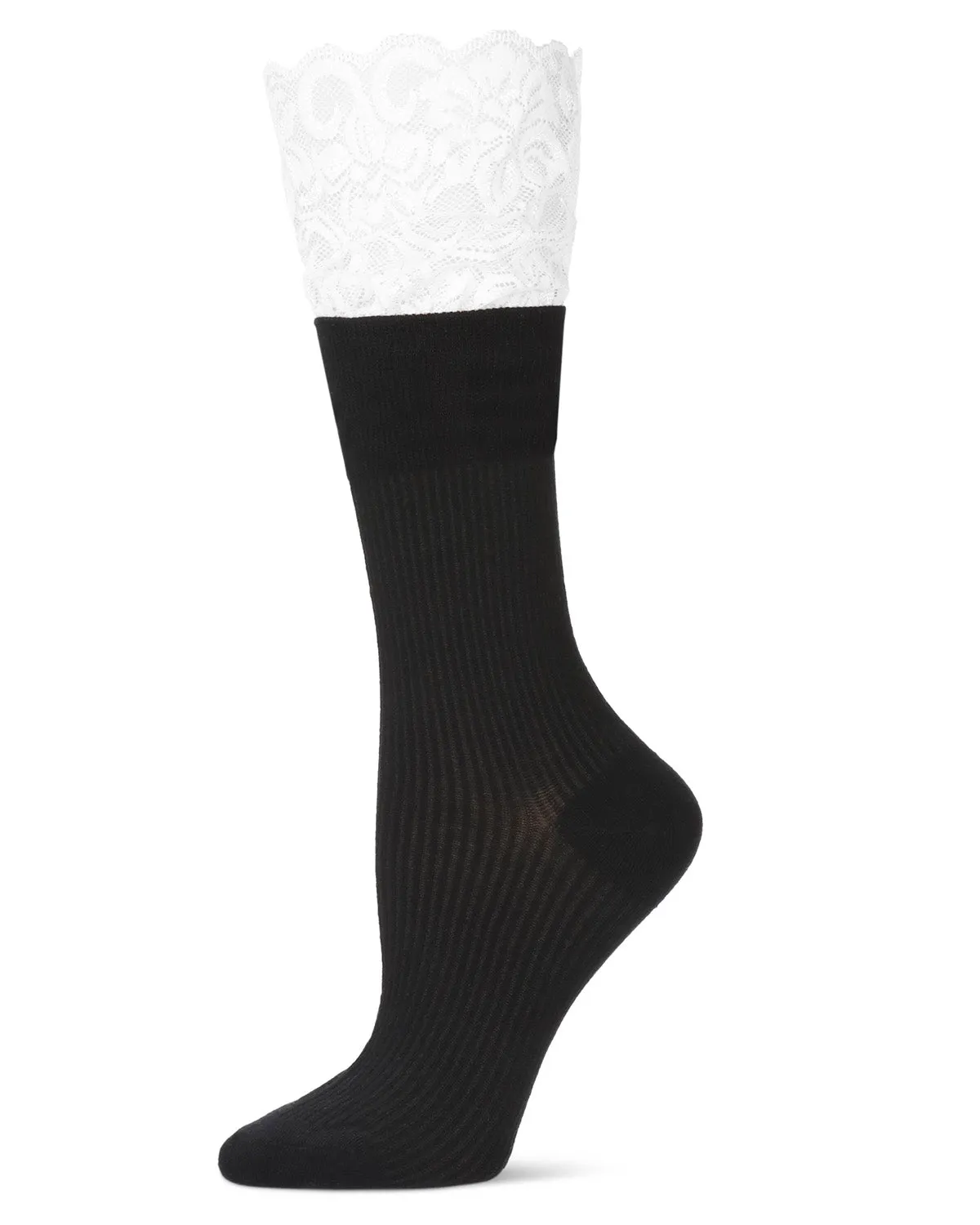 Women's Delicate Lace Slant Ribbed Crew Socks