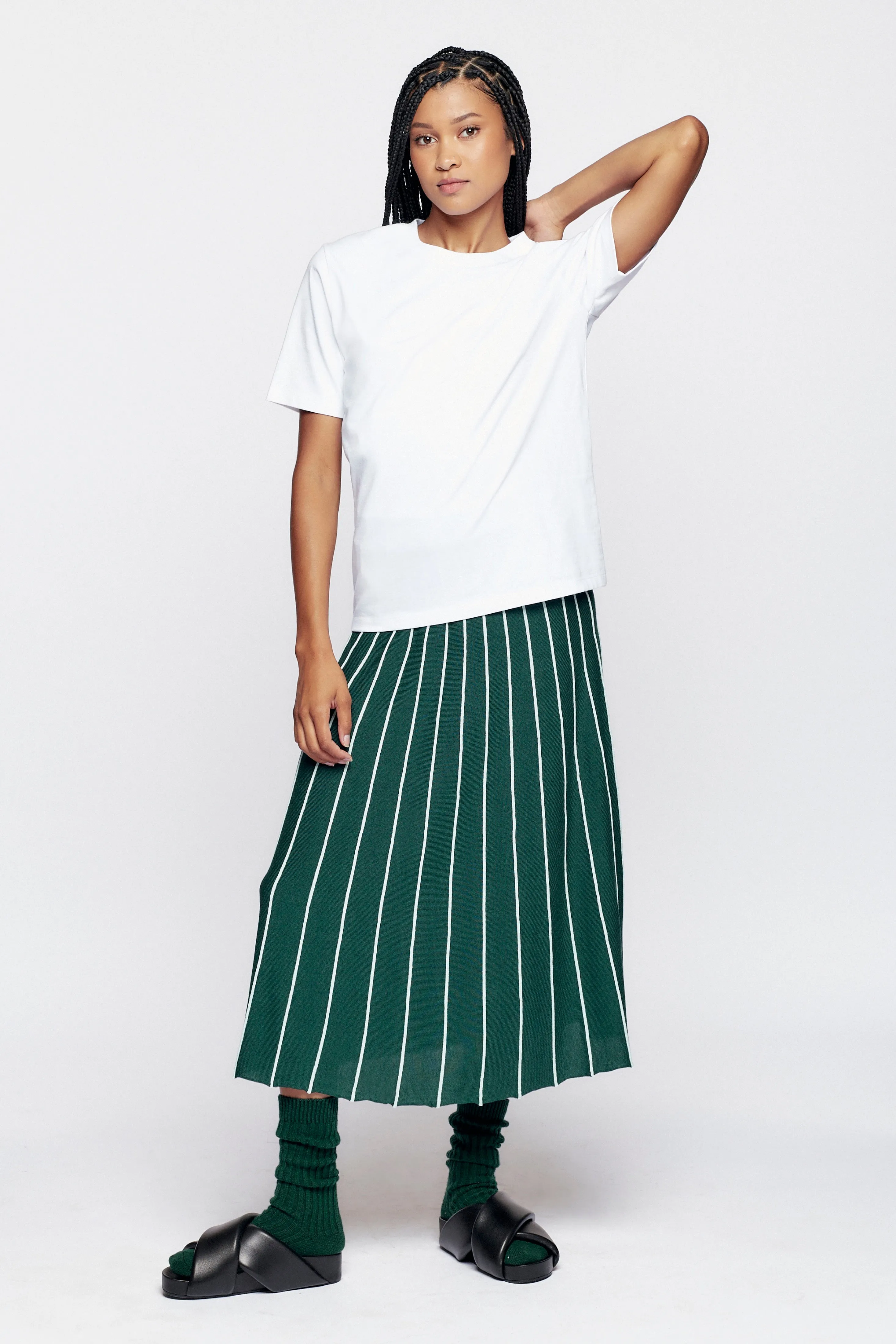 Women's Fine Knit Skirt in Racing Green/Pale Jade