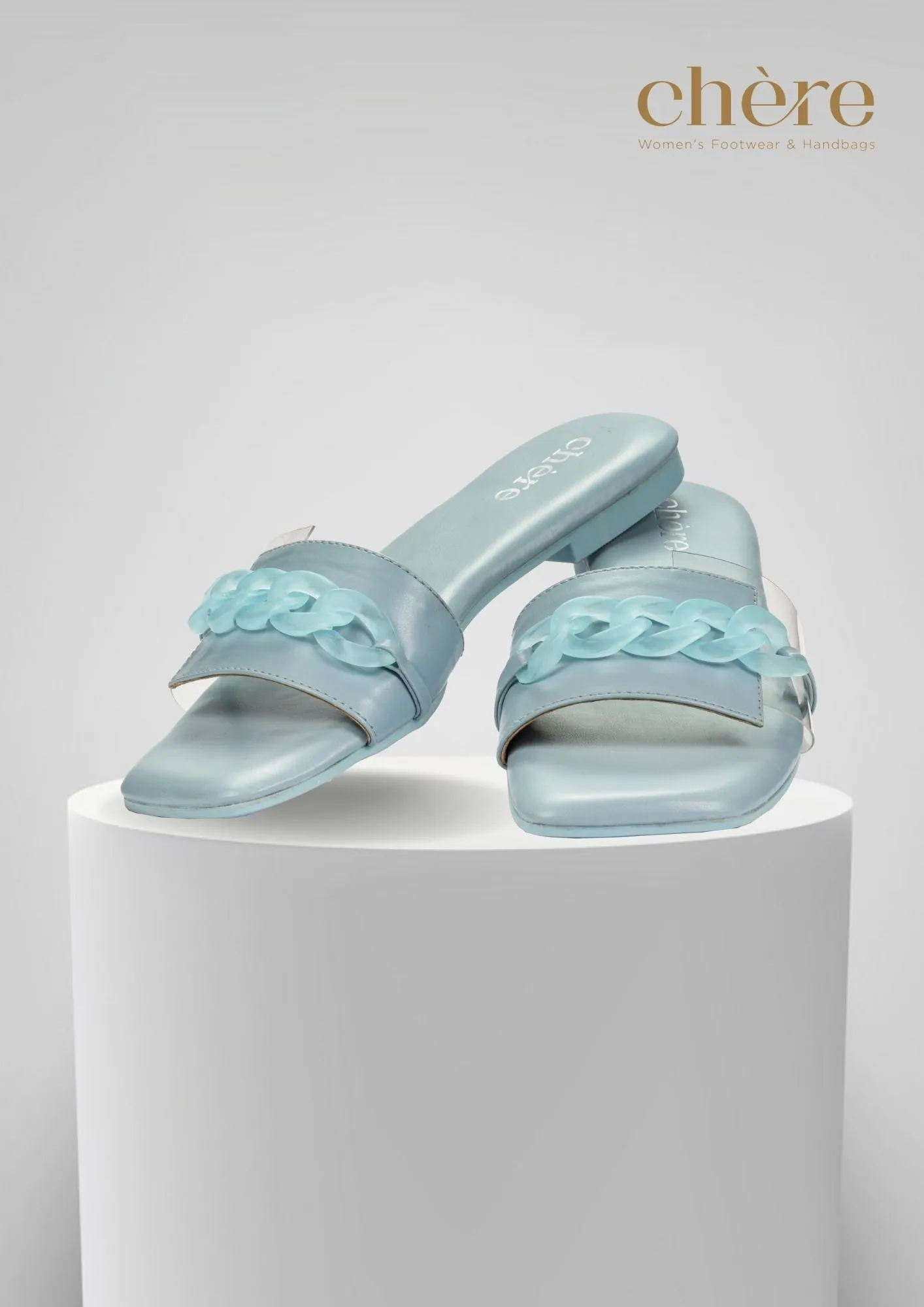 Women's Pastel Blue Casual Super Chic Block Chain Flats