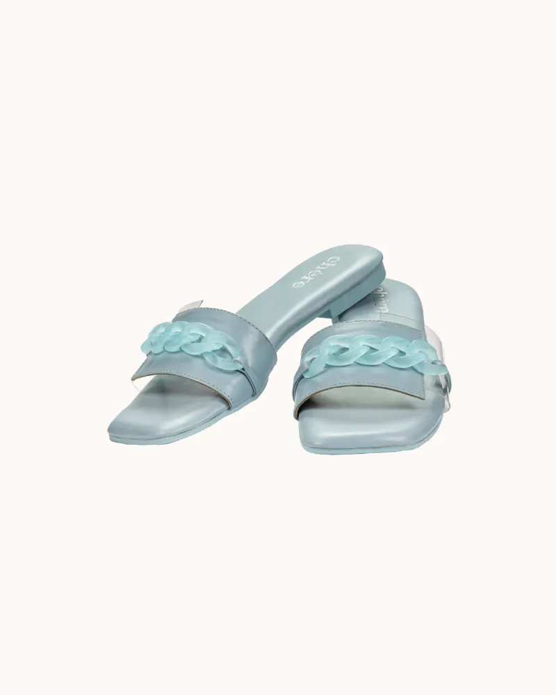 Women's Pastel Blue Casual Super Chic Block Chain Flats