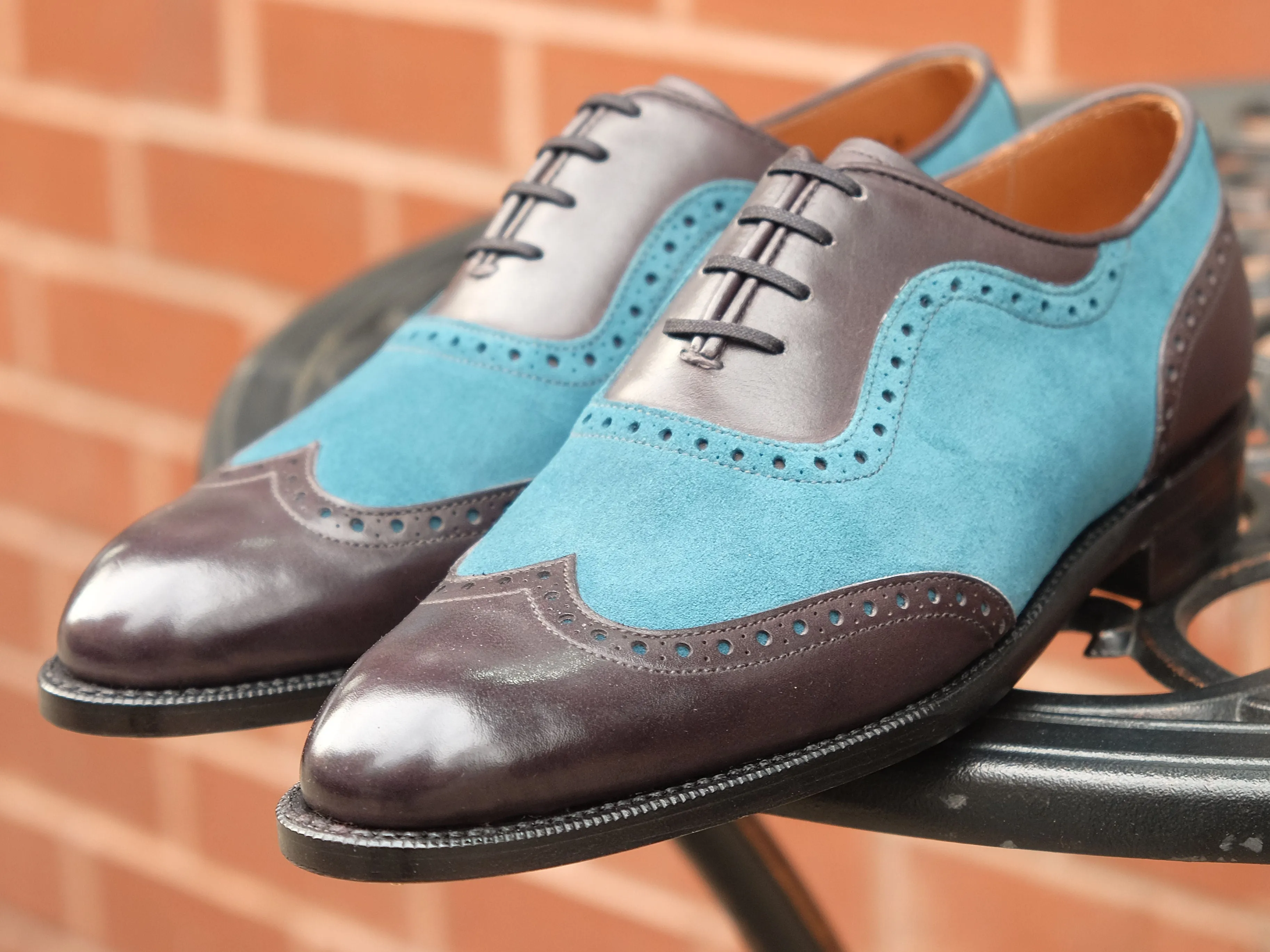 Yakima - MTO - Shaded Grey Calf / Teal Suede - SEA Last - Single Leather Sole