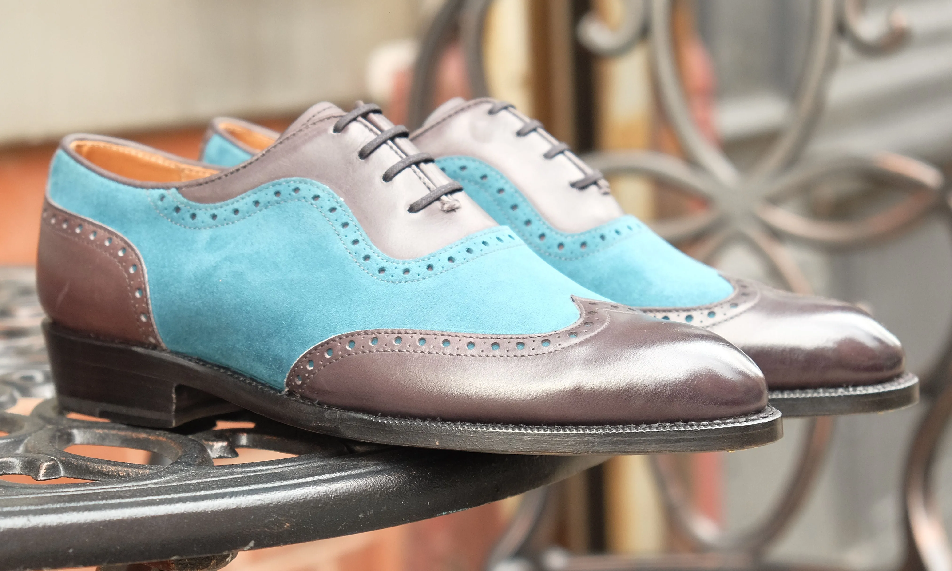 Yakima - MTO - Shaded Grey Calf / Teal Suede - SEA Last - Single Leather Sole