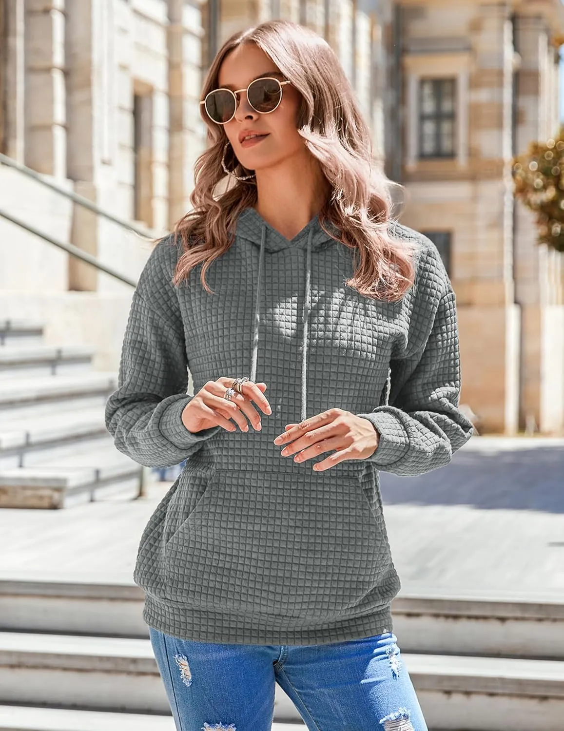 Zeagoo Hoodie Oversize Hoodie Casual Waffle Pullover (DE Only)