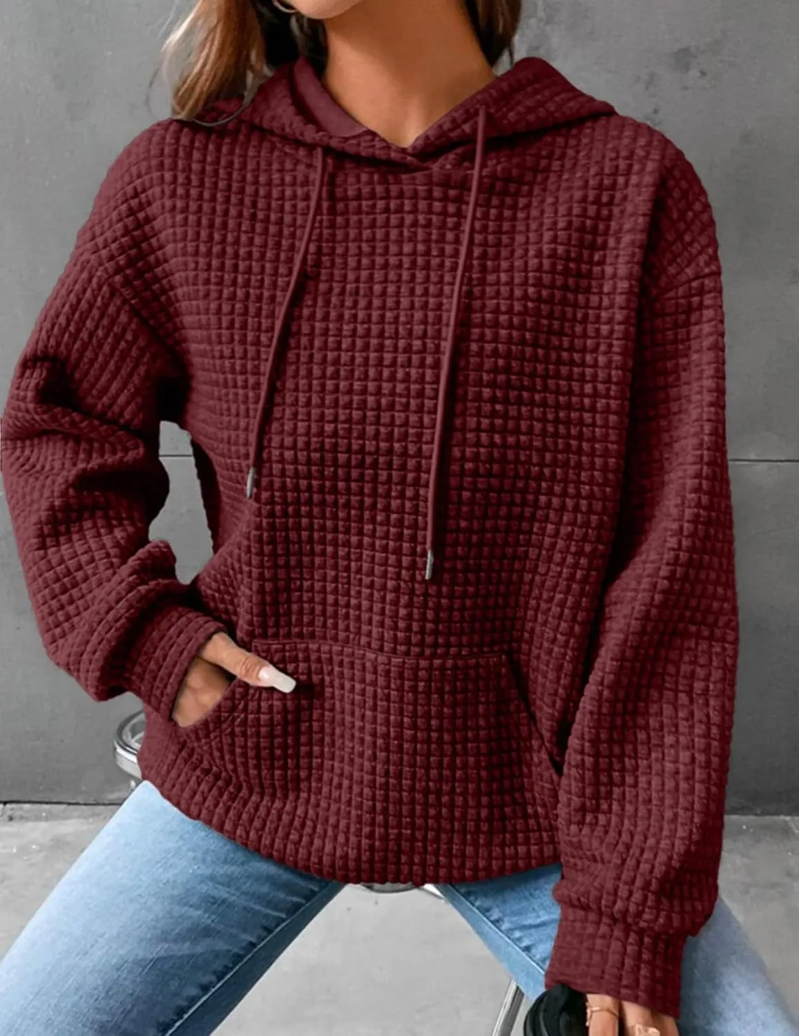 Zeagoo Hoodie Oversize Hoodie Casual Waffle Pullover (DE Only)