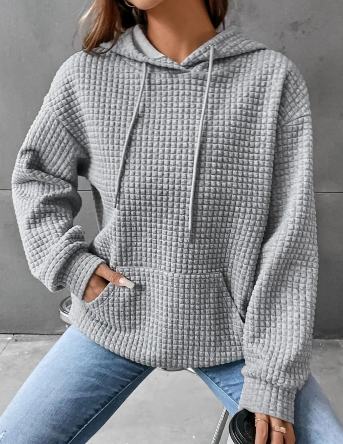 Zeagoo Hoodie Oversize Hoodie Casual Waffle Pullover (DE Only)