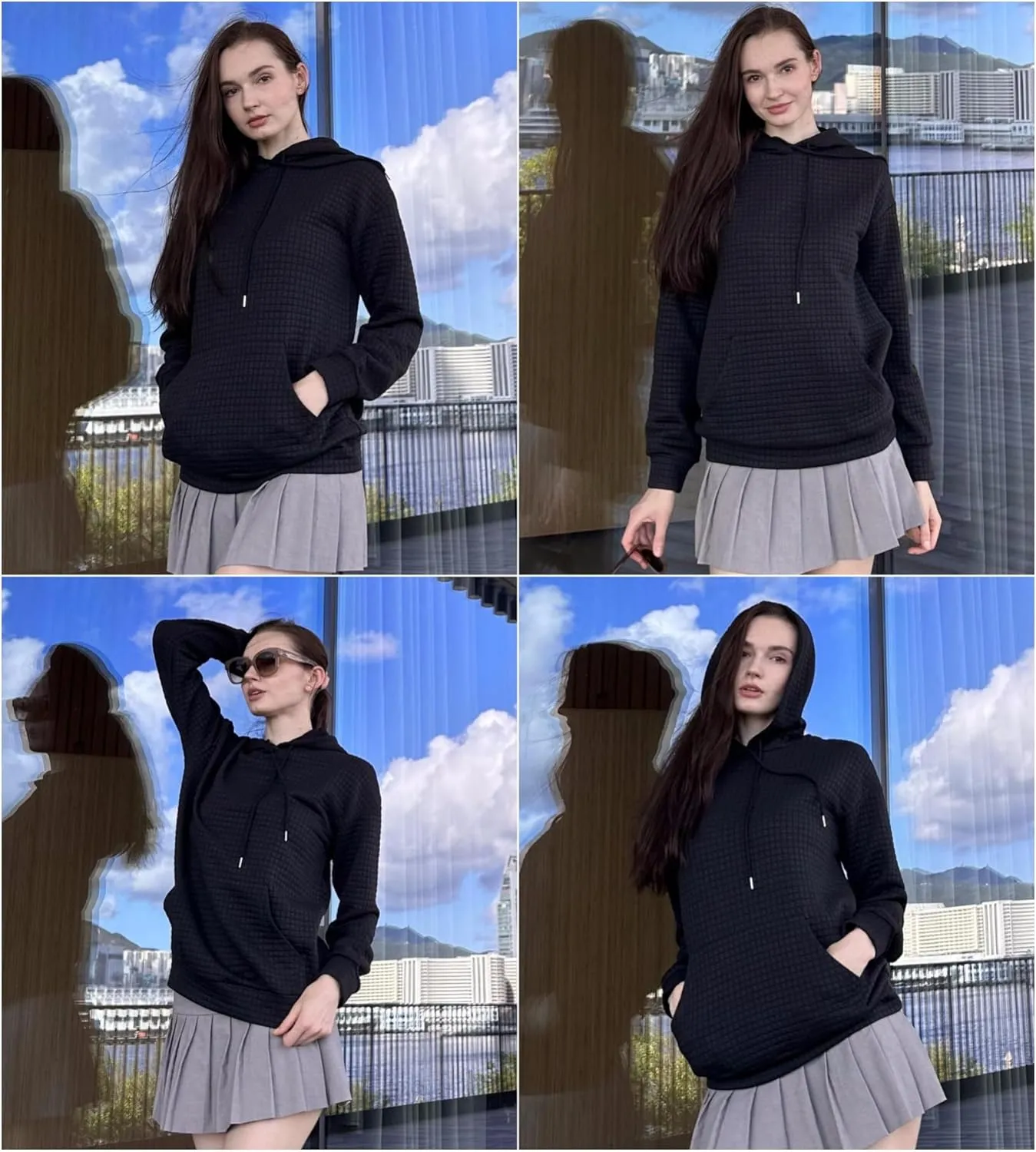 Zeagoo Hoodie Oversize Hoodie Casual Waffle Pullover (DE Only)